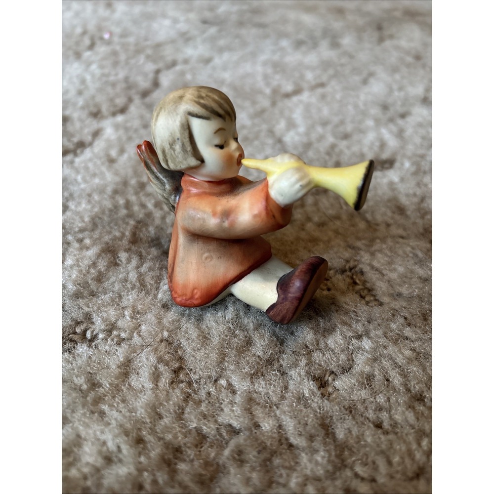 VTG Goebel MI Hummel Figurine Singing Lesson 63 Boy Sitting Horn Yellow Bird 3”